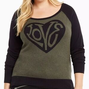 Torrid Black and Olive Love Sweater